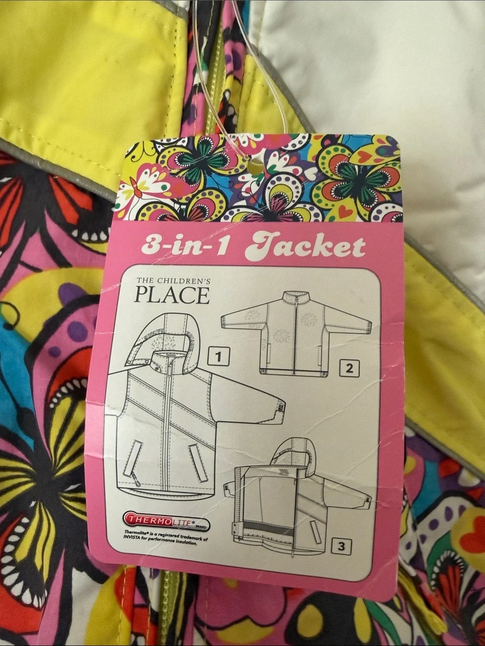 The Children's Place Multicolor Floral Puffer Jacket with Yellow Trim